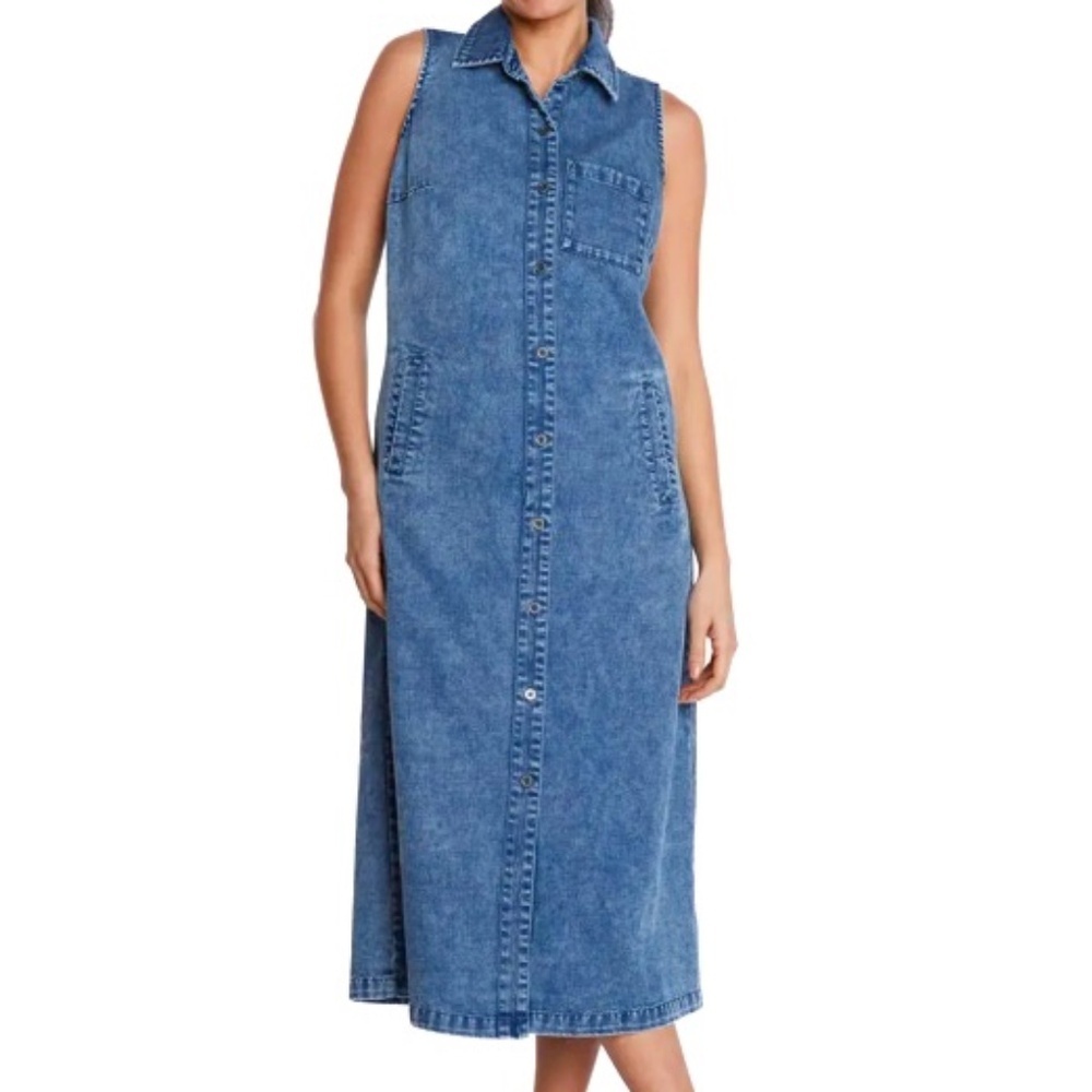 NEW Wash Lab Sleeveless Denim Shirtdress Rain Blue